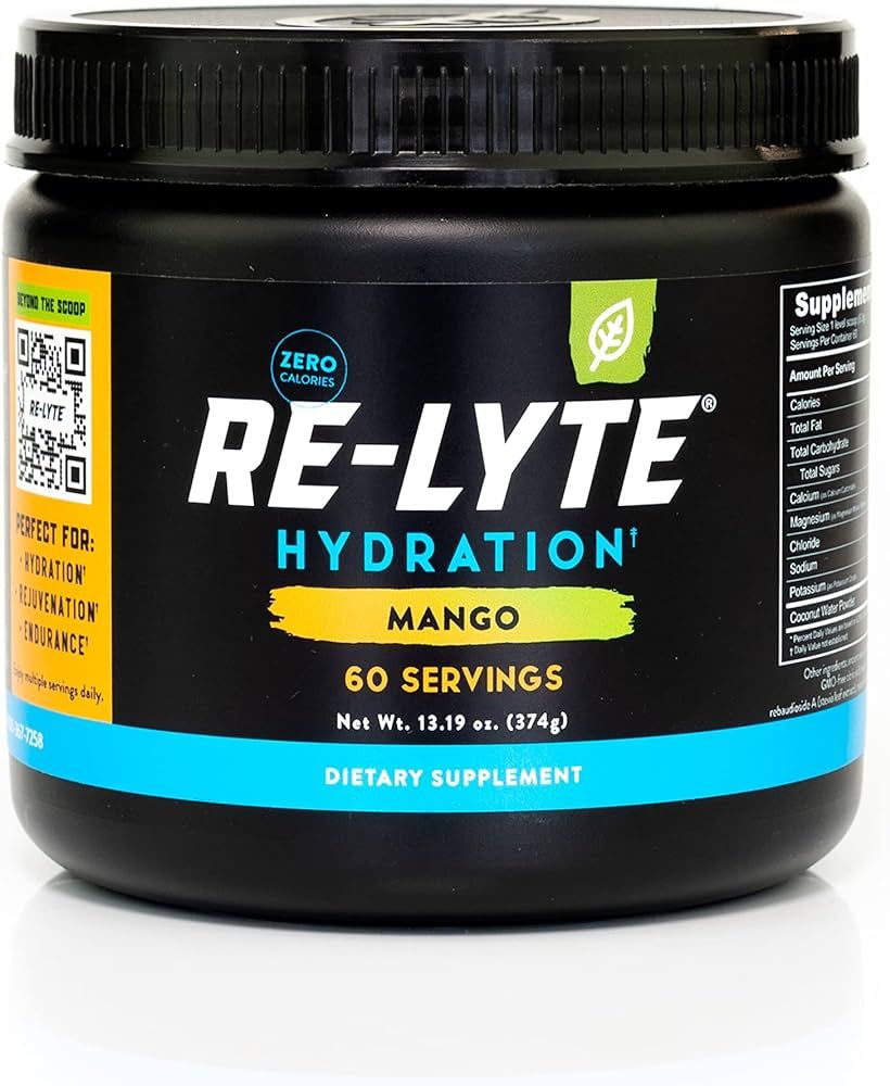 Redmond Mango Flavored Re-Lyte Hydration Drink Mix, 60 Count Cans, 0 Calories, Sodium 810mg, Pota... | Amazon (US)