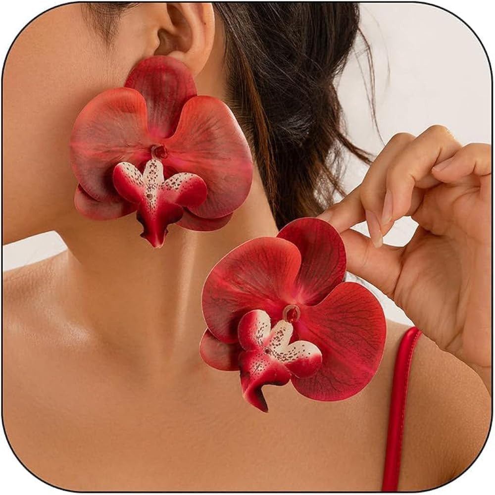 Artificial Flower Earrings Butterfly Orchid Flowers Ear Stud Colorful Blossom Floral Earrings Ele... | Amazon (US)