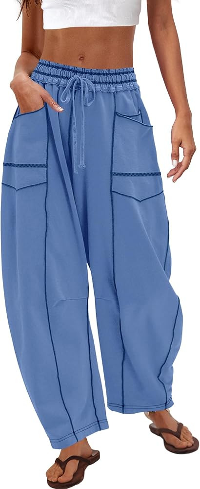 Nirovien Womens Barrel Sweatpants High Waisted Wide Leg Pants Drawstring Athletic Baggy Pants Lou... | Amazon (US)