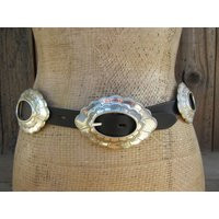 Nos 80S 90S Black Leather & Metal Concho Belt | Concha Southwest Western L 31.5 To 35 Size 32 | Etsy (US)