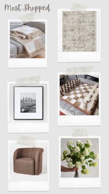 Most shopped 

Throw blankets
Rugs
Picture frames 
Chessboard 
Accent chairs 
Spring florals 

#LTKfindsunder100 #LTKfindsunder50 #LTKhome