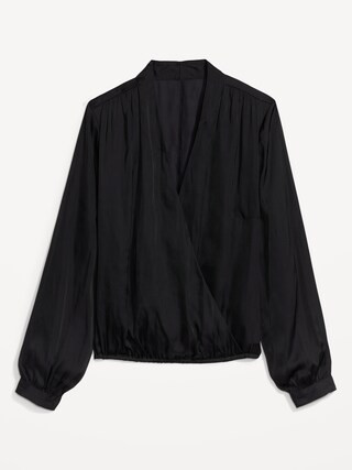 Cross-Front Satin Long-Sleeve Blouse for Women | Old Navy (US)