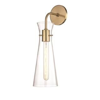 Anya 1-Light Aged Brass Wall Sconce with Clear Glass Shade | The Home Depot
