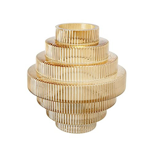 A&B Home Amber Fluted Geometric Vase - Tiered Decorative Glass Vase, Tabletop Home Decor, Bedroom Living Room Accent Piece Entryway Console Table Sideboard Flower Vase, 9" x 9" x 10" | Amazon (US)