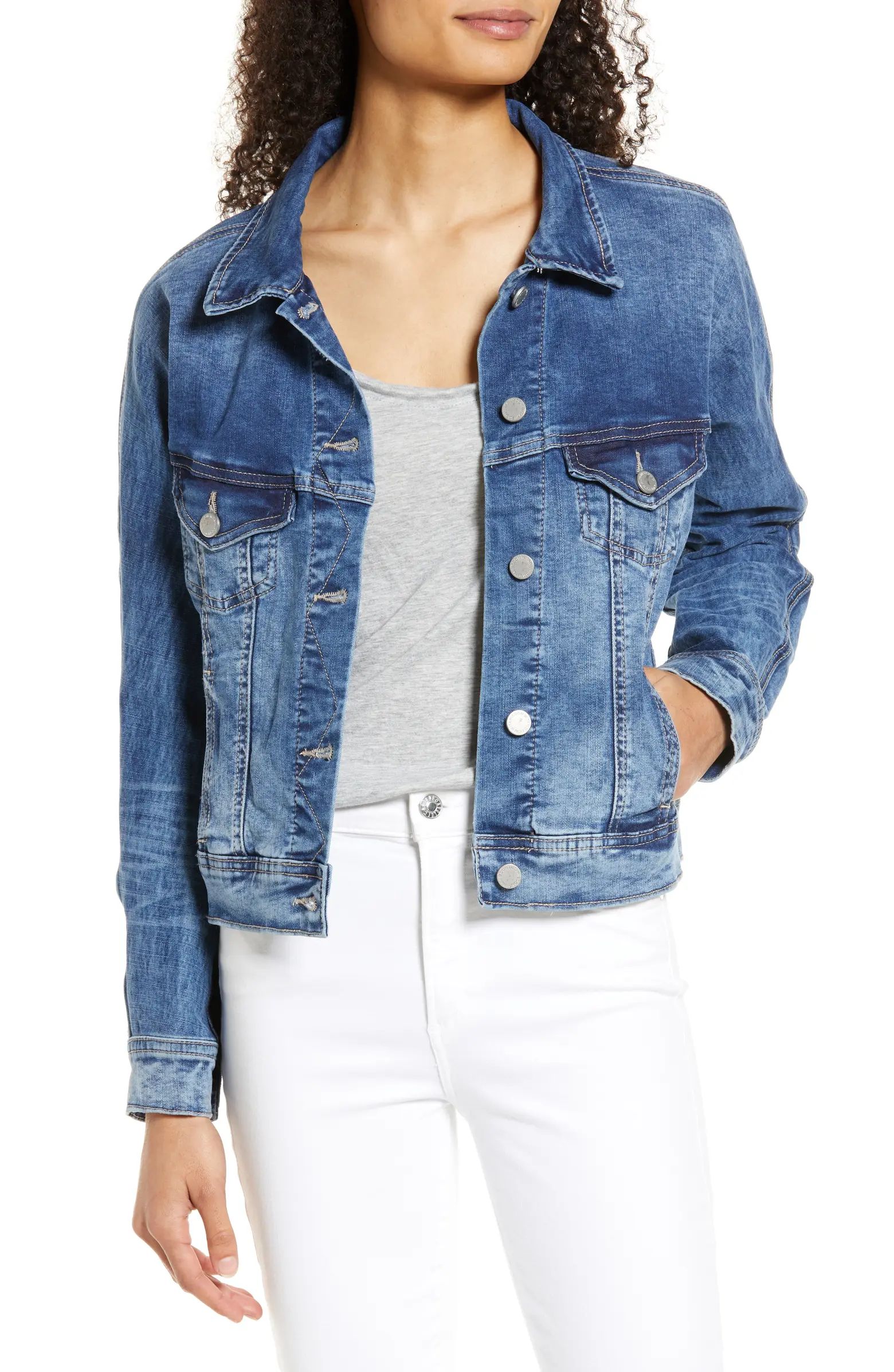 Wit & Wisdom Pleat Sleeve Stretch Denim Jacket | Nordstrom | Nordstrom