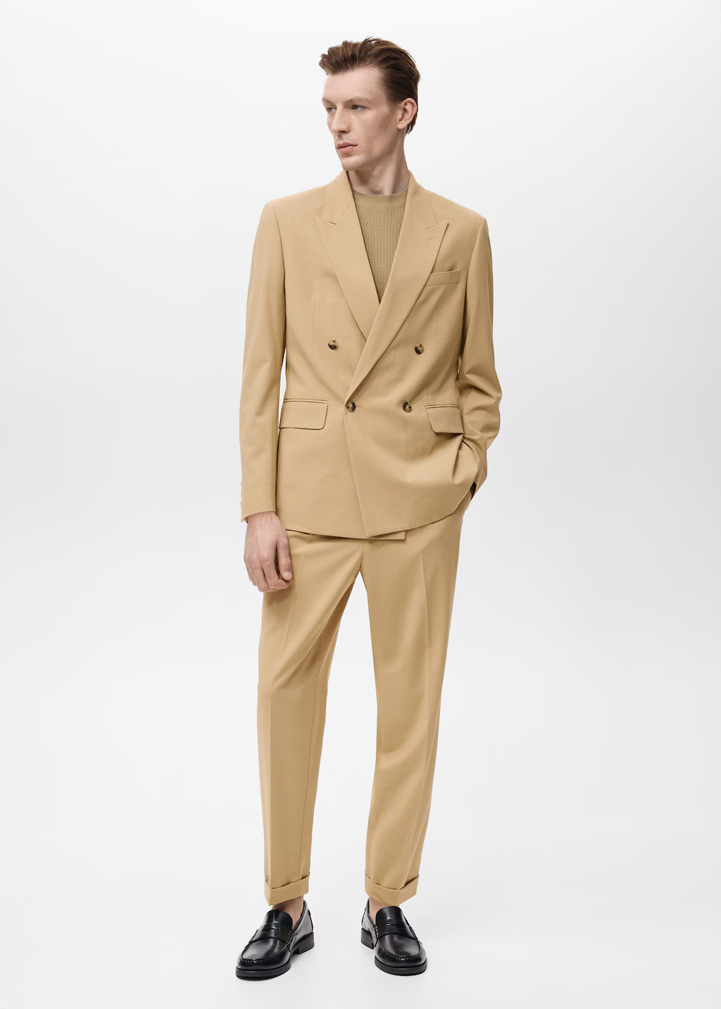 Boston regular-fit double-breasted suit jacket beige - Man - 40 - MANGO MAN | MANGO (UK)