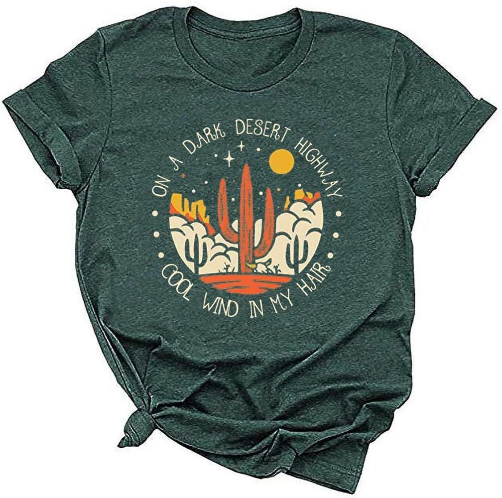 EIGIAGWNG Womens On A Dark Desert Highway Cool Wind in My Hair Cactus Shirt Throwback Lyrics Grap... | Amazon (US)