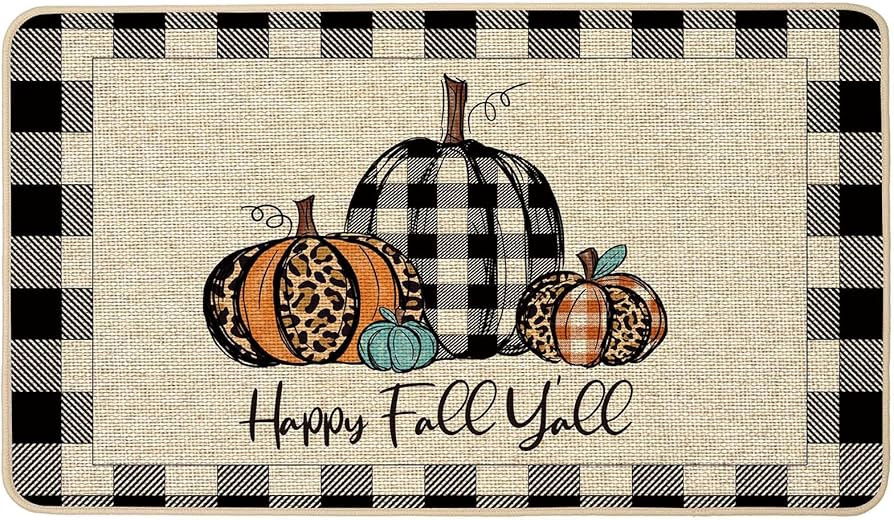 Happy Fall Y'all Doormat Fall Buffalo Check Plaid Pumpkin Door Mats Autumn Farmhouse Rugs Entranc... | Amazon (US)