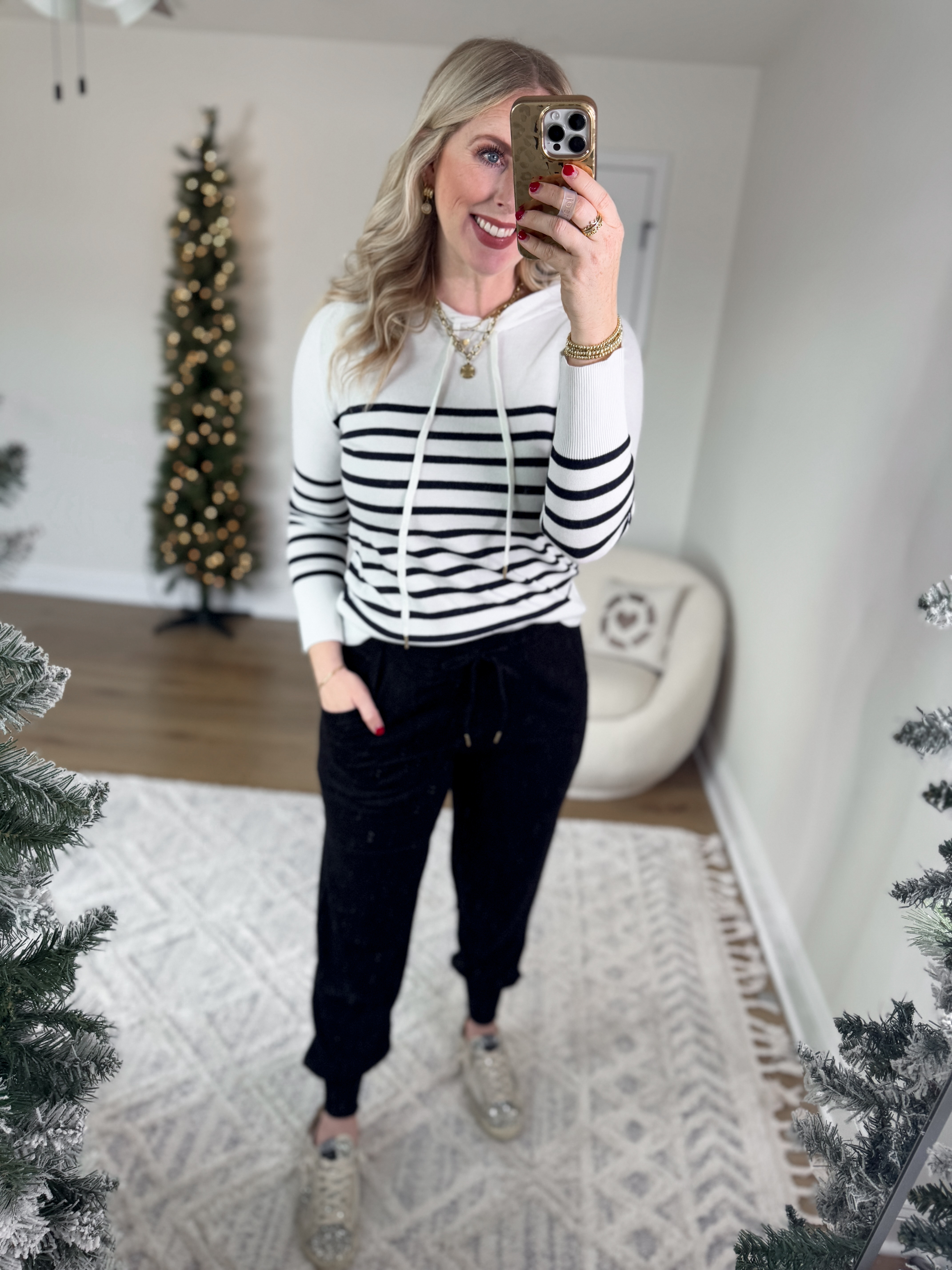 Weekend Walmart Wins try on
Black and white stripe hoodie- medium 
Black joggers- medium 

#LTKFindsUnder50 #LTKSeasonal #LTKSaleAlert