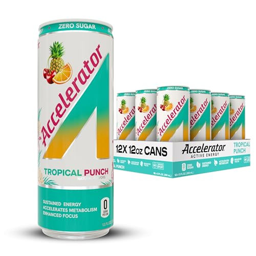Accelerator Active Energy Drink, Tropical Punch, 12 Fl Oz Can (Pack of 12), Sugar Free, NSF Certified Sport, Sustained Energy, Accelerates Metabolism, Enhanced Focus | Amazon (US)