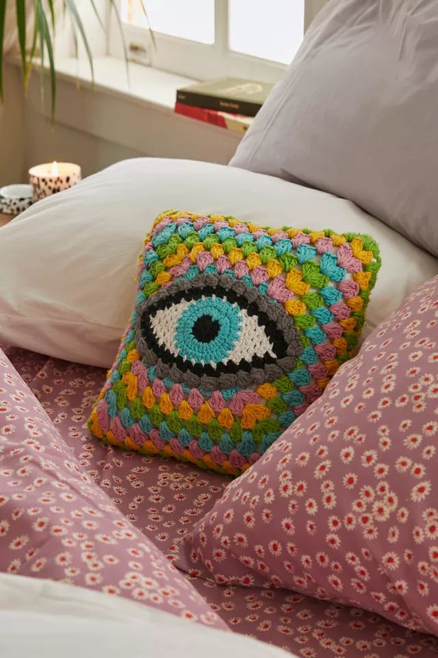 Mini Crochet Eye Throw Pillow | Urban Outfitters (US and RoW)
