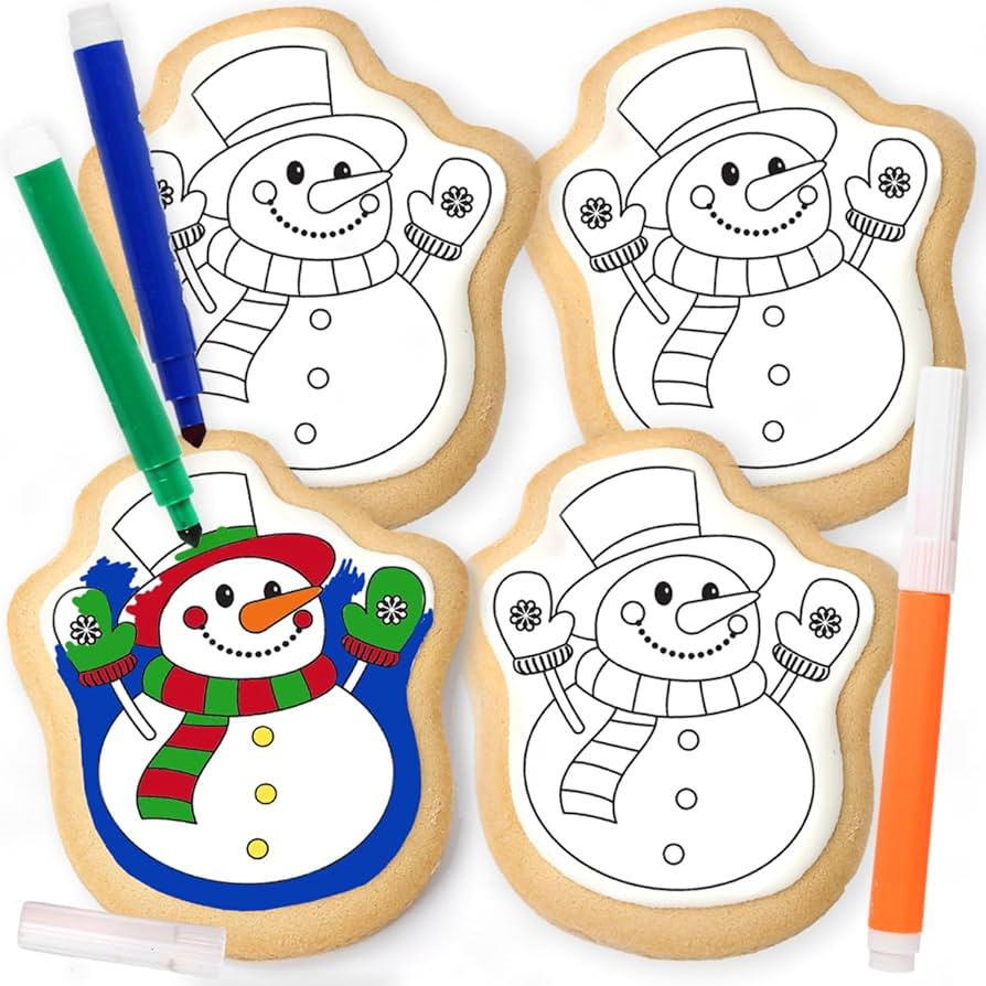 Snowmen Winter Cookie decorating Kit Snowman 4 Cookies + 3 Edible Markers | Holiday Coloring Acti... | Amazon (US)
