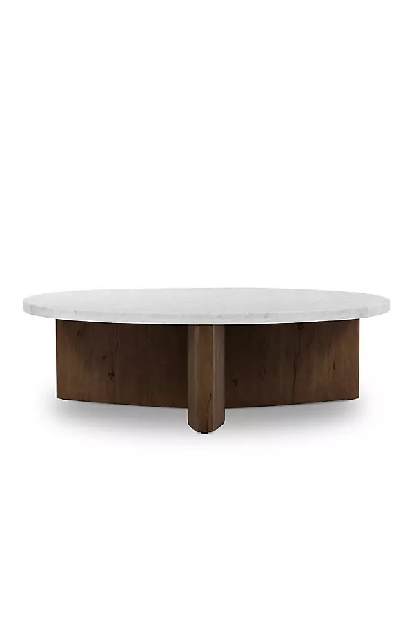 Toli Marble Top Round Oak Coffee Table | Anthropologie (US)