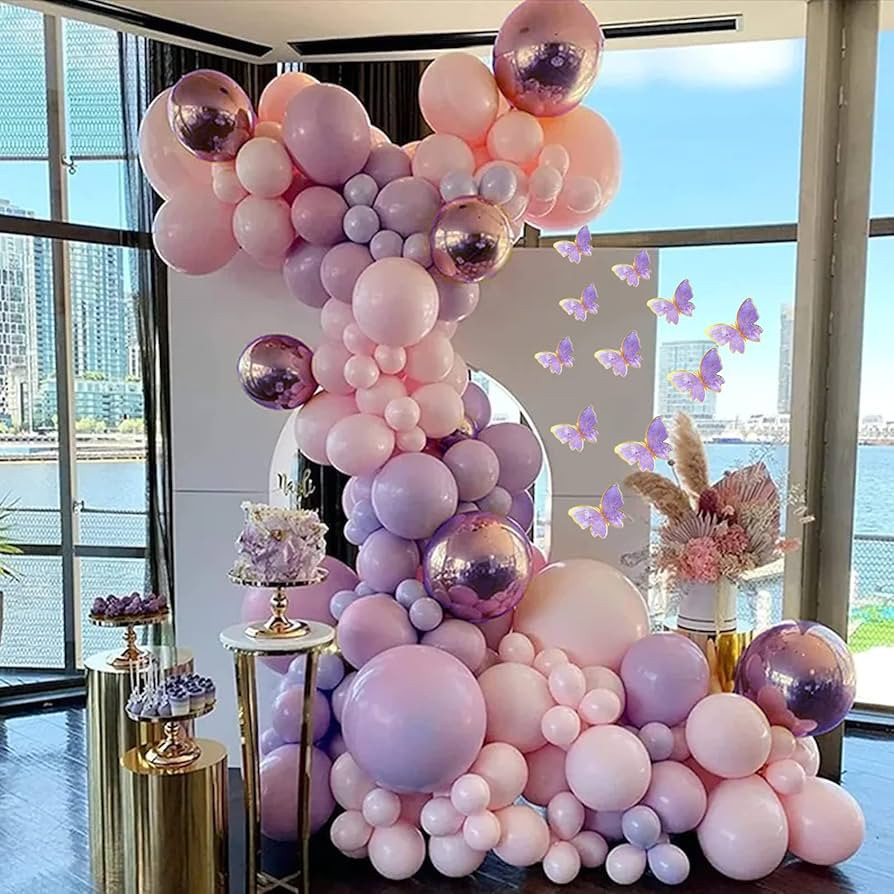 Monlot Baby Shower Decorations for Girl 135 Pcs Pink Purple Balloon Garland Kit Metallic Lavender... | Amazon (US)