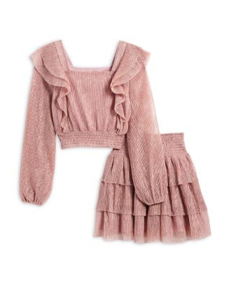 Girls' Wicked Long Sleeved Ruffled Cropped Top & Skirt, Big Kid - Exclusive | Bloomingdale's (US)