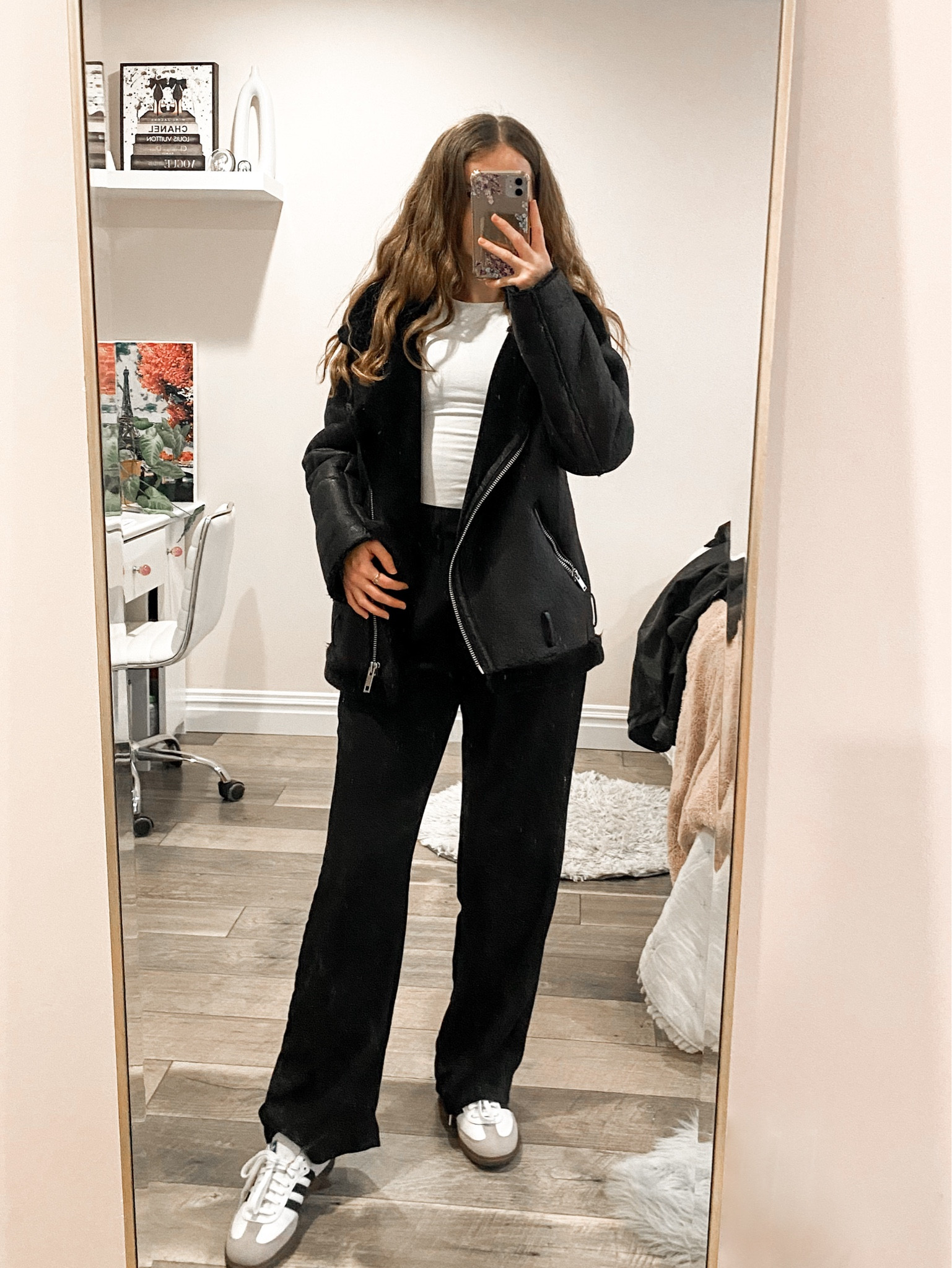 Combine a cozy shearling jacket, a sleek white long sleeve top, and tailored pants for the perfect casual outfit. Whether you're heading out for a weekend brunch or a stroll through the city, this ensemble keeps you warm, comfortable, and on-trend. Finish the look with versatile lifestyle sneakers for a laid-back yet polished vibe. 
.
.
.
.
.
.
.
.
Adidas sambas outfit  | sneakers women | white sneakers | winter jacket | fall outfits | fall jacket | fur jacket | amazon jacket | black jacket | faux fur jacket | black fur jacket | Sherpa moto jacket | faux leather moto jacket | black pants outfit  | trouser pants | dress pant | Abercrombie pants | basic tops | winter fashion | outfit ideas | outfit inspo | casual shoes | casual work outfits | 

#LTKSeasonal #LTKHoliday #LTKU #LTKSaleAlert #LTKGiftGuide #LTKWorkwear #LTKTravel #LTKShoeCrush #LTKItBag 

#LTKFindsUnder50 #LTKStyleTip #LTKFindsUnder100