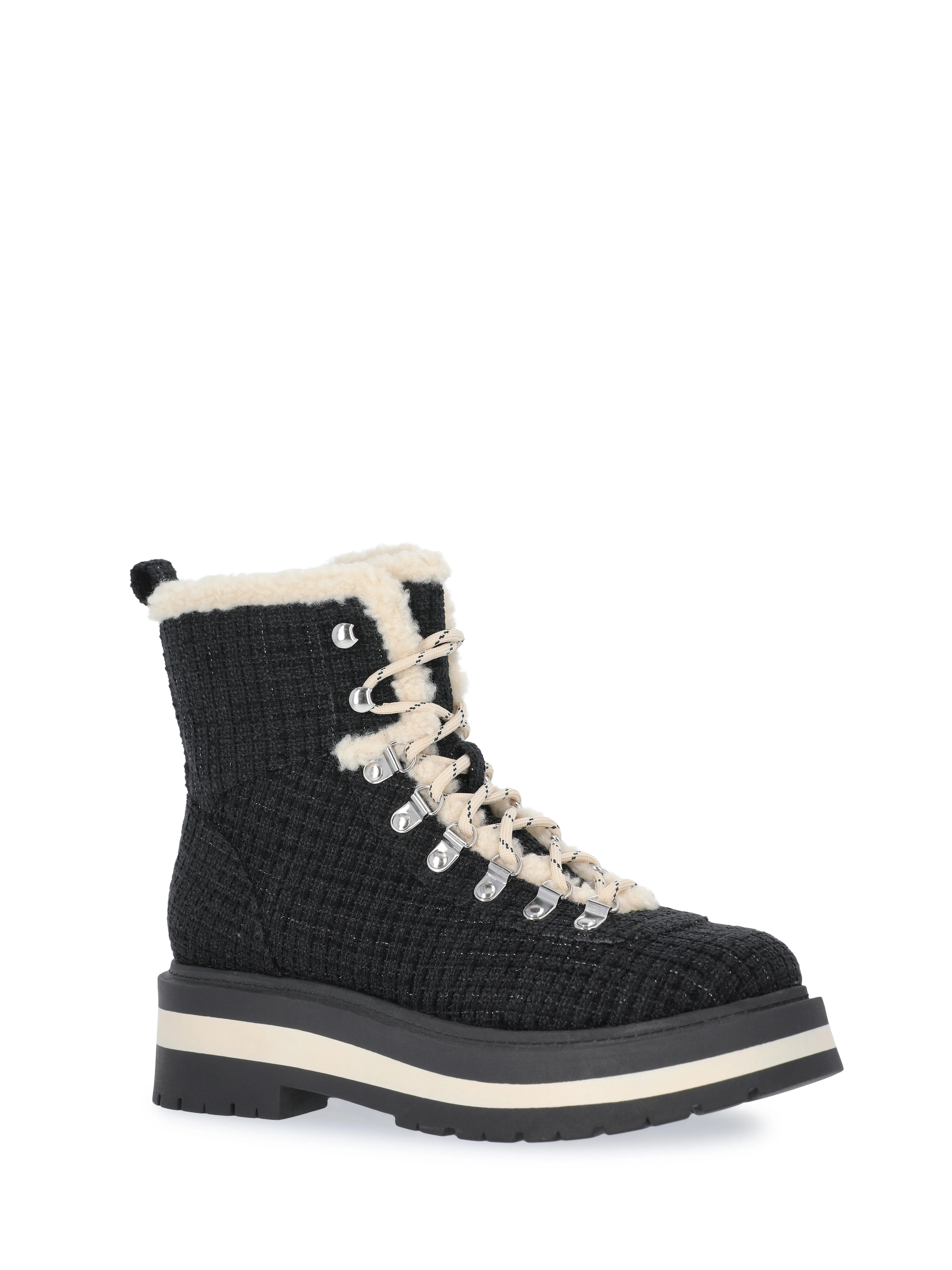 Free Assembly Women's Lace-Up Faux Shearling Plaid Booties | Walmart (US)