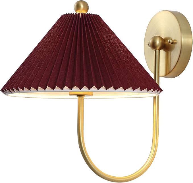 SAFAVIEH Lighting Collection Chrissy Burgundy/Brass Fabric/Metal Wall Sconce Set of 2 (LED Bulbs ... | Amazon (US)