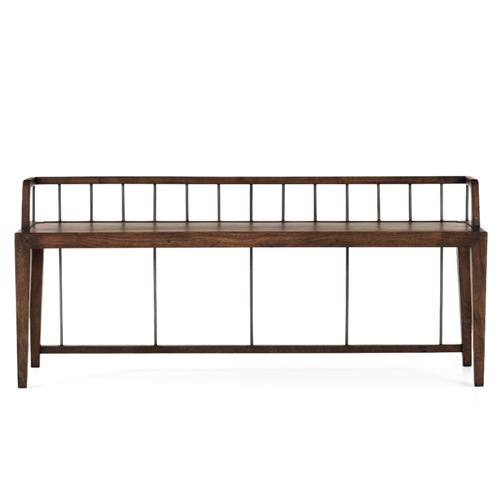 Enola Rustic Lodge Brown Solid Mango Wood Grey Iron Bench | Kathy Kuo Home