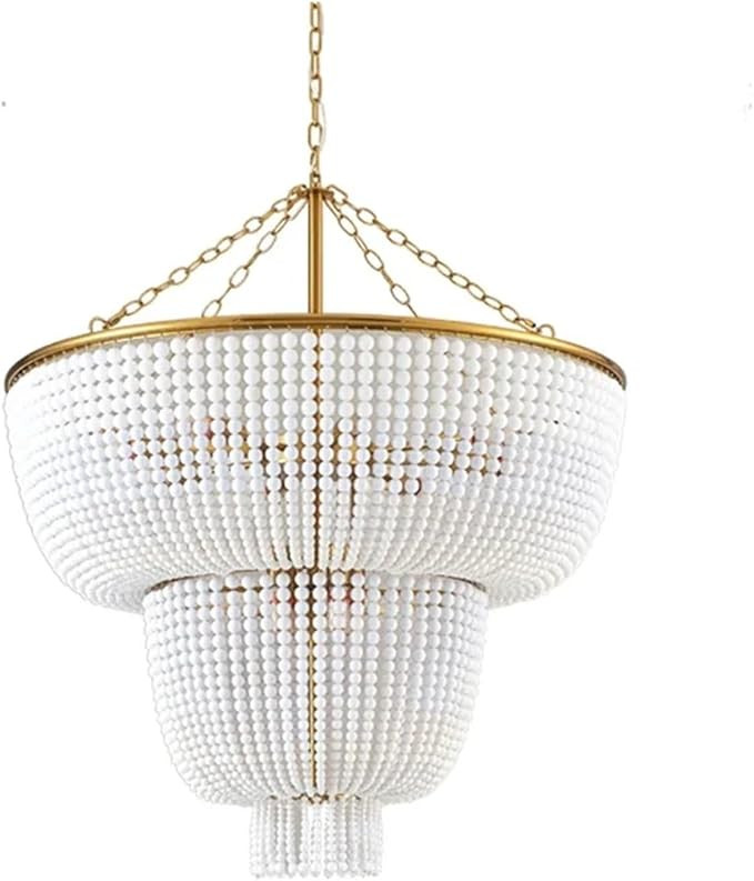 European Retro Countryside LED Chandelier Round Wooden Bead Pearl Chandelier E14 Home Decoration ... | Amazon (US)