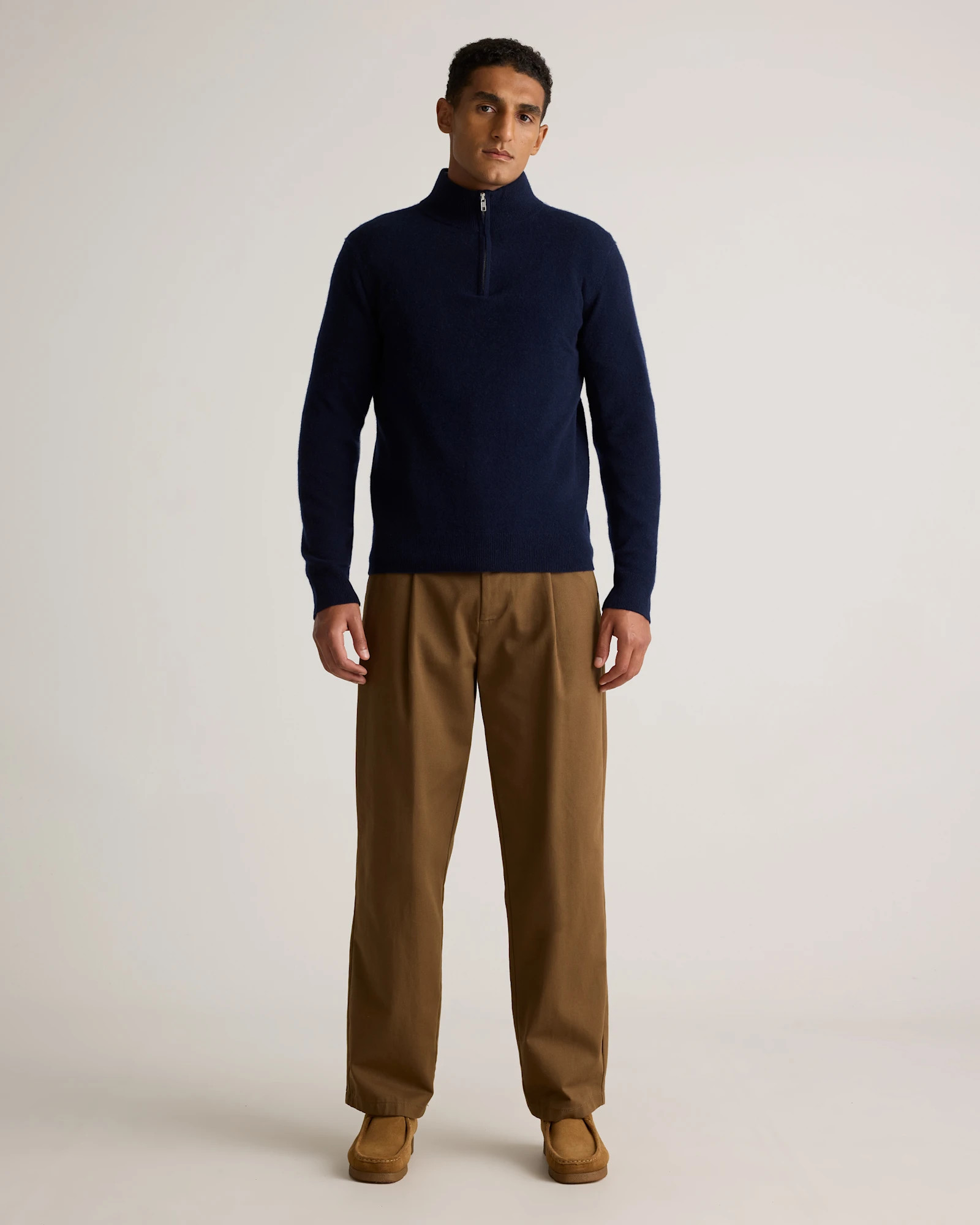 Mongolian Cashmere Quarter Zip Sweater in True Navy | Quince