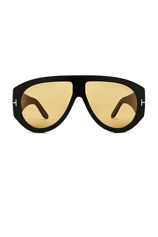 TOM FORD Bronson Acetate Sunglasses in Shiny Black & Brown - Black. Size all. | FWRD 