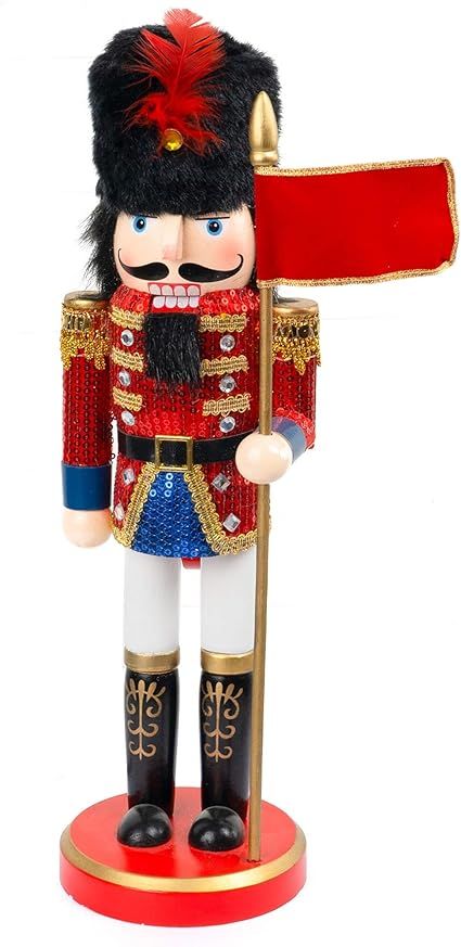 FUNPENY 14" Christmas Decorative Nutcracker, Handmade Wooden Guard in Red Traditional Uniform, Fi... | Amazon (US)