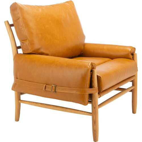 Wilson Armchair - Caramel Faux Leather - Brown | Lounge Chair, Easy Chair - Comfortable, Sturdy, Durable | One Kings Lane