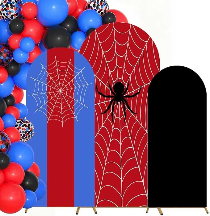 3 Pcs Spider Arch Backdrop Cover 4ft 5ft 6ft Red Blue Black Arch Backdrop Cover Double-Sided Spid... | Amazon (US)