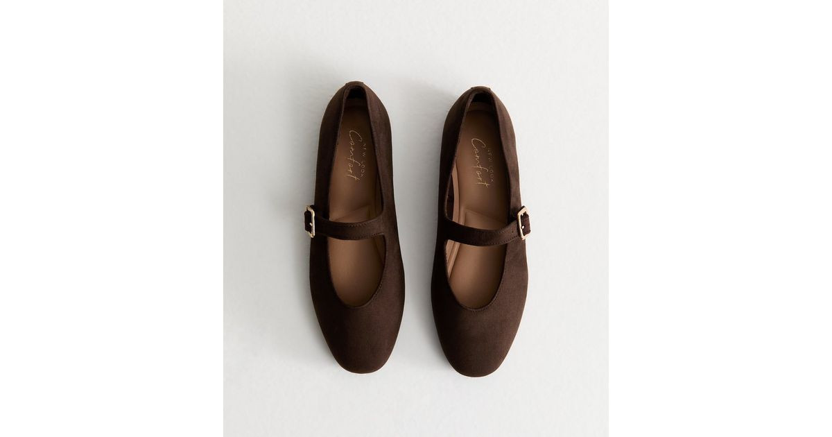 Brown Faux Suede High Vamp Mary Jane Ballerina Flats | New Look | New Look (UK)