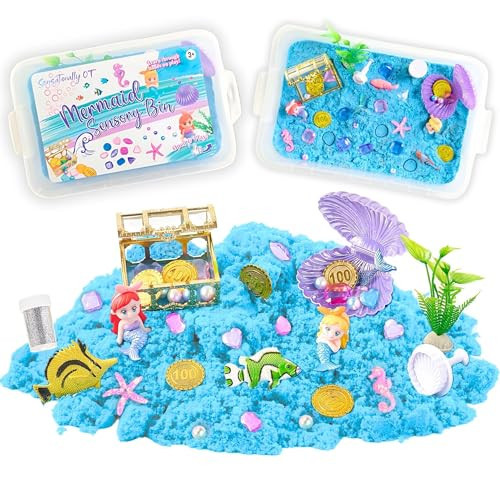 Sensationally OT 38 PCS Mermaid Sensory Sand Bin with Magic Sand,Seashell Stamp, Sensory Bin & Treasure Accessories – Perfect for Creative Play and Learning, Ideal Gift for Toddlers & Kids | Amazon (US)