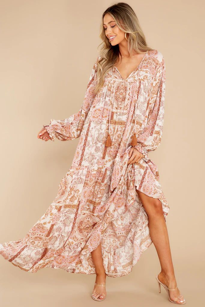 Fields Of Blooms Ivory Multi Print Maxi Dress | Red Dress 