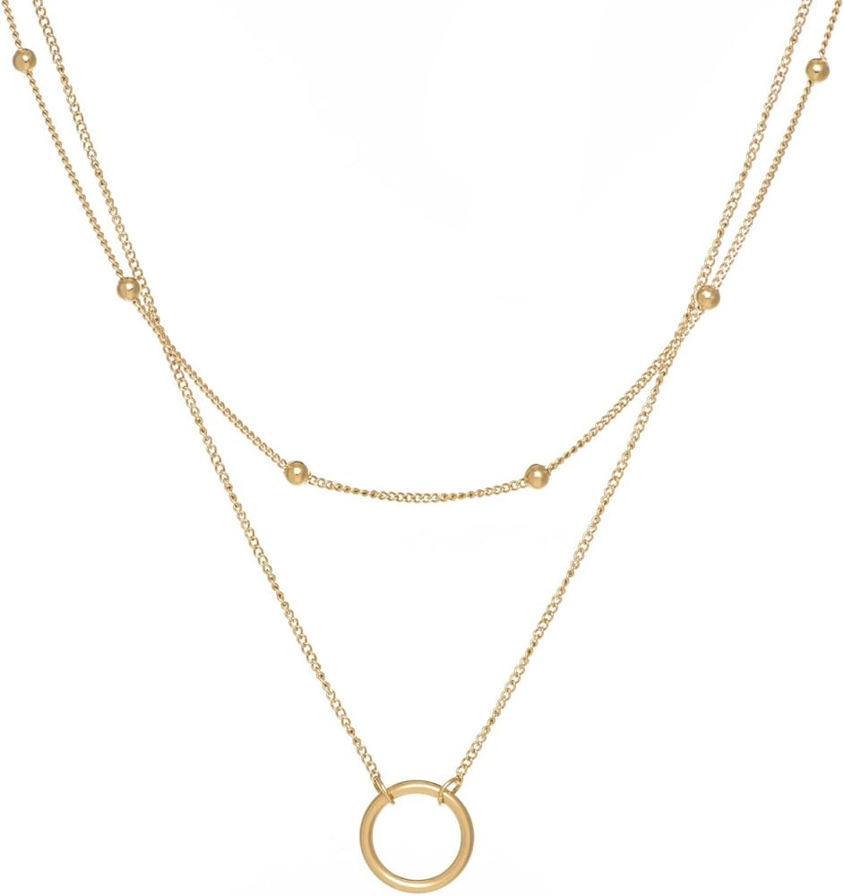 Fviswiak Layered Necklaces for Women Girls, 14K Gold Plated Circle Pendant Choker Necklace Person... | Amazon (US)