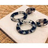 CLIP ON round earrings. Drop dangle with black and white resin flecks | Etsy (US)