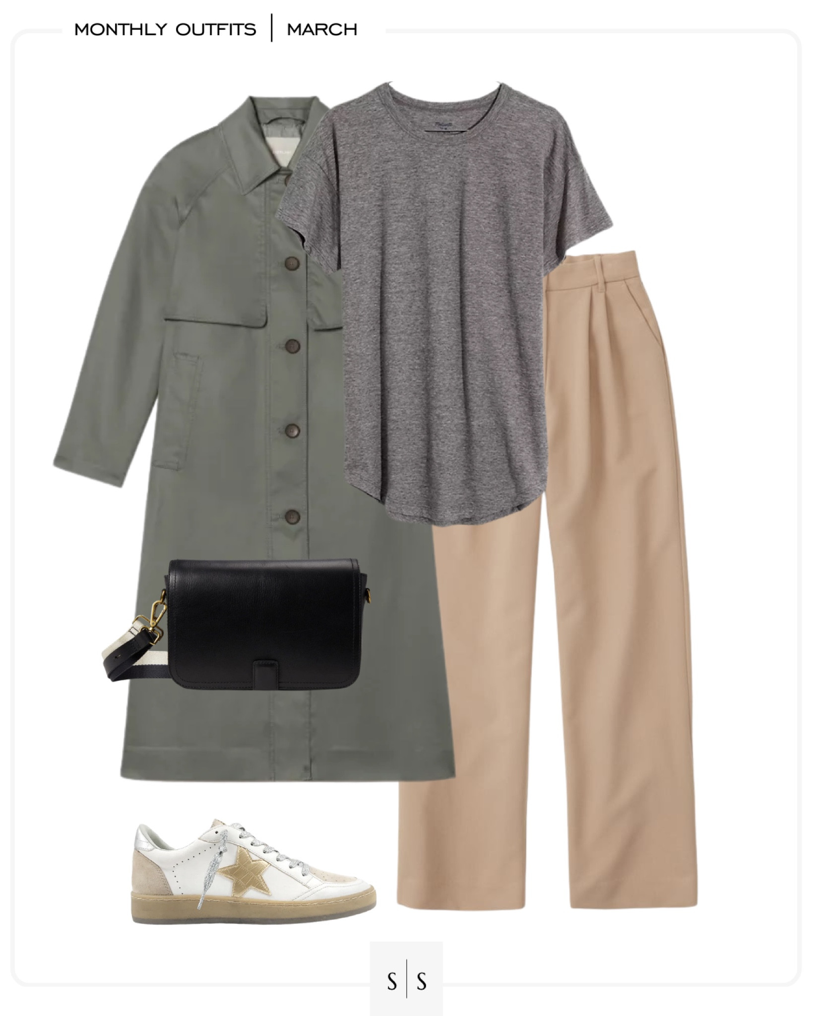 Monthly outfit planner : MARCH looks | #trousers #trenchcoat #sneakers #casualchic #springoutfit | See entire calendar on thesarahstories.com ✨

#LTKstyletip