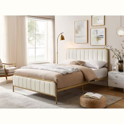 ORRD Queen Upholstered Bed Frame with Tufted Headboard, Modern Fabric Platform Bed for Cozy Bedroom Sanctuary,Beige | Target