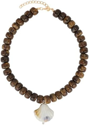 Chunky Beaded Choker Necklace Coastal Boho Statement inspired Jewelry Conch Shell Pendant Summer ... | Amazon (US)