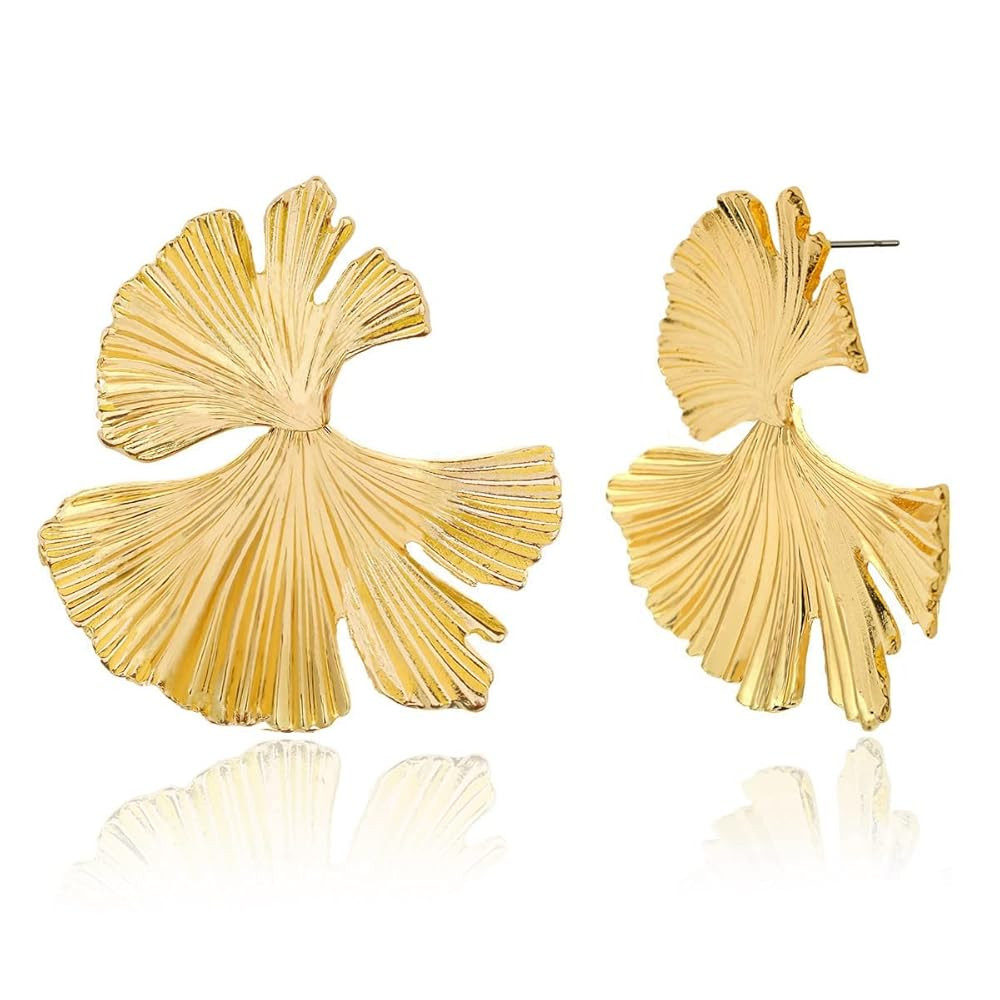 Ginkgo Leaf Flower Earrings, Gold Geometric Statement Earring, Big Fashion Design Boho Drop Dangl... | Amazon (US)