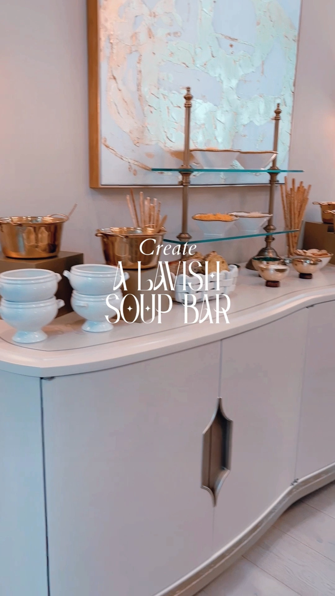 Creating a bar is the perfect way to enjoy your night as a hostess! You can prepare (almost) everything in advance, then people can help themselves, and you can sit at the table without thinking about the next course. Always check the buffet to clean it up, or refill it as needed. Today I am showing you how to create a soup bar - when you are in Florida, you don’t realize it’s winter. Still, now I am in Boston, there is a snowstorm, and I can see this buffet is really on point for most of you because I spent the entire day dreaming about a cup of hot soup and a glass of red wine! I prepared potato leek, then tomato, peas soups and lobster bisque(Whole Foods has them ready for you if you are not in the mood to cook). Then I added lots of toppings, fresh herbs, and sour cream. I also created a good selection of bread, grissini, and crackers. It was a hit(even in Palm Beach😎, FL). What do you think? Send me your pictures if you do it too! 

#LTKhome