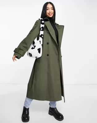 ASOS DESIGN longline trench coat in khaki | ASOS (Global)