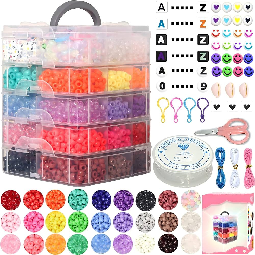 JULIMAIDONG 6500Pcs Pony Beads for Bracelets Making, Multi-Colored Rainbow Plastic Hair Large Bea... | Amazon (US)