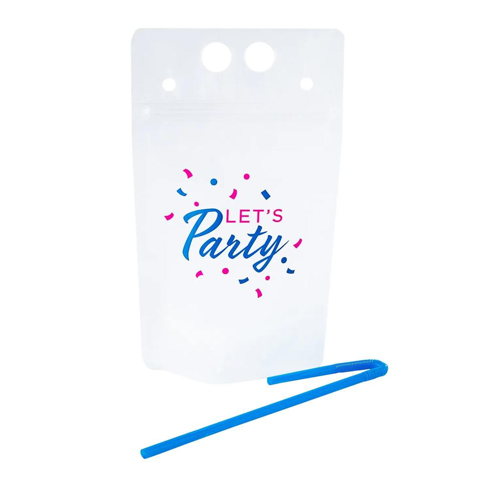 25 Pc 5"x9" Let's Party Collapsible Plastic Drink Pouches with Straws | Oriental Trading Company