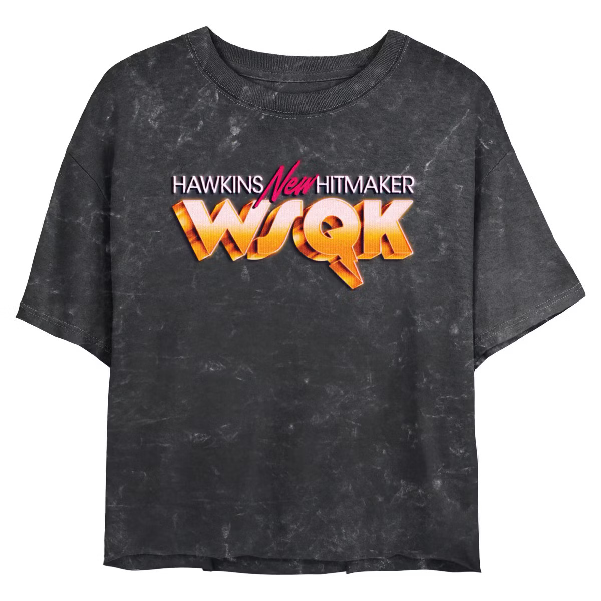 Juniors Stranger Things Chrome WSQK Hitmaker Logo Cropped T-Shirt - Black - Medium | Target