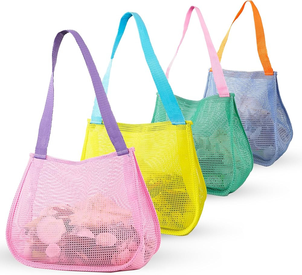 Beach Toy Mesh Beach Bags - 4 Pack Kids Shell Collecting Bag Sand Toy Seashell Bag for Kids with ... | Amazon (US)