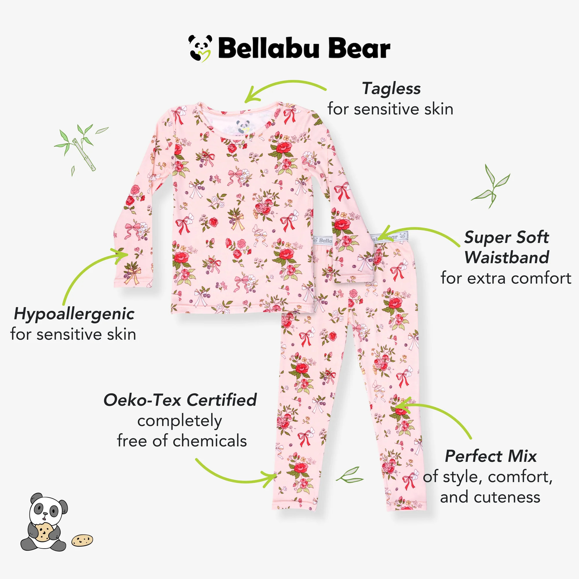 Bows & Blooms Bamboo Kids Pajamas | Bellabu Bear