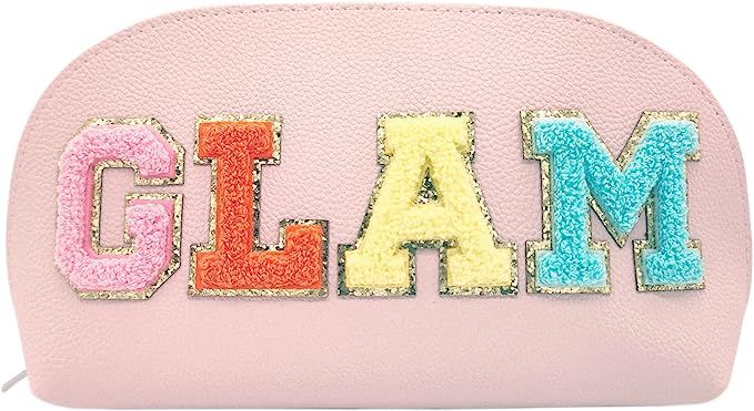 Preppy Stuff Chenille Letter Cosmetic Bag for Women，PU Leather Pouch, Preppy Makeup Bag for Tra... | Amazon (US)