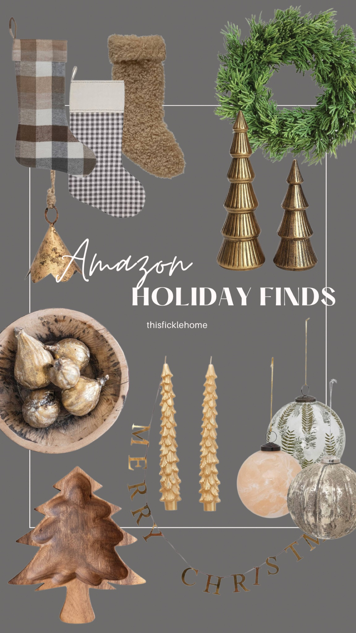 Christmas stockings, holiday home decor, tree candles, ornaments, wreath, brass merry Christmas sign, glass ball ornament, wooden Christmas tree bowl, Amazon holiday finds.

#LTKsalealert #LTKhome #LTKHoliday