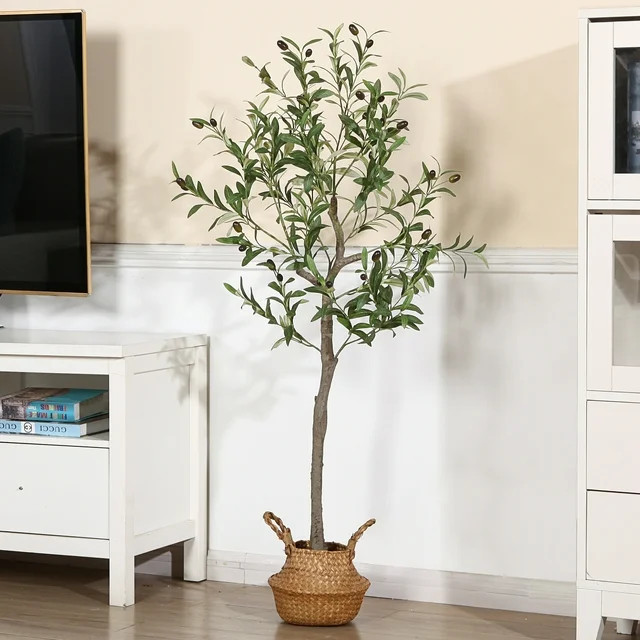 Artificial Olive Plants, 4ft Fake Plastic Olive Tree, Pre Potted Faux Greenry Plant for Home Deco... | Walmart (US)