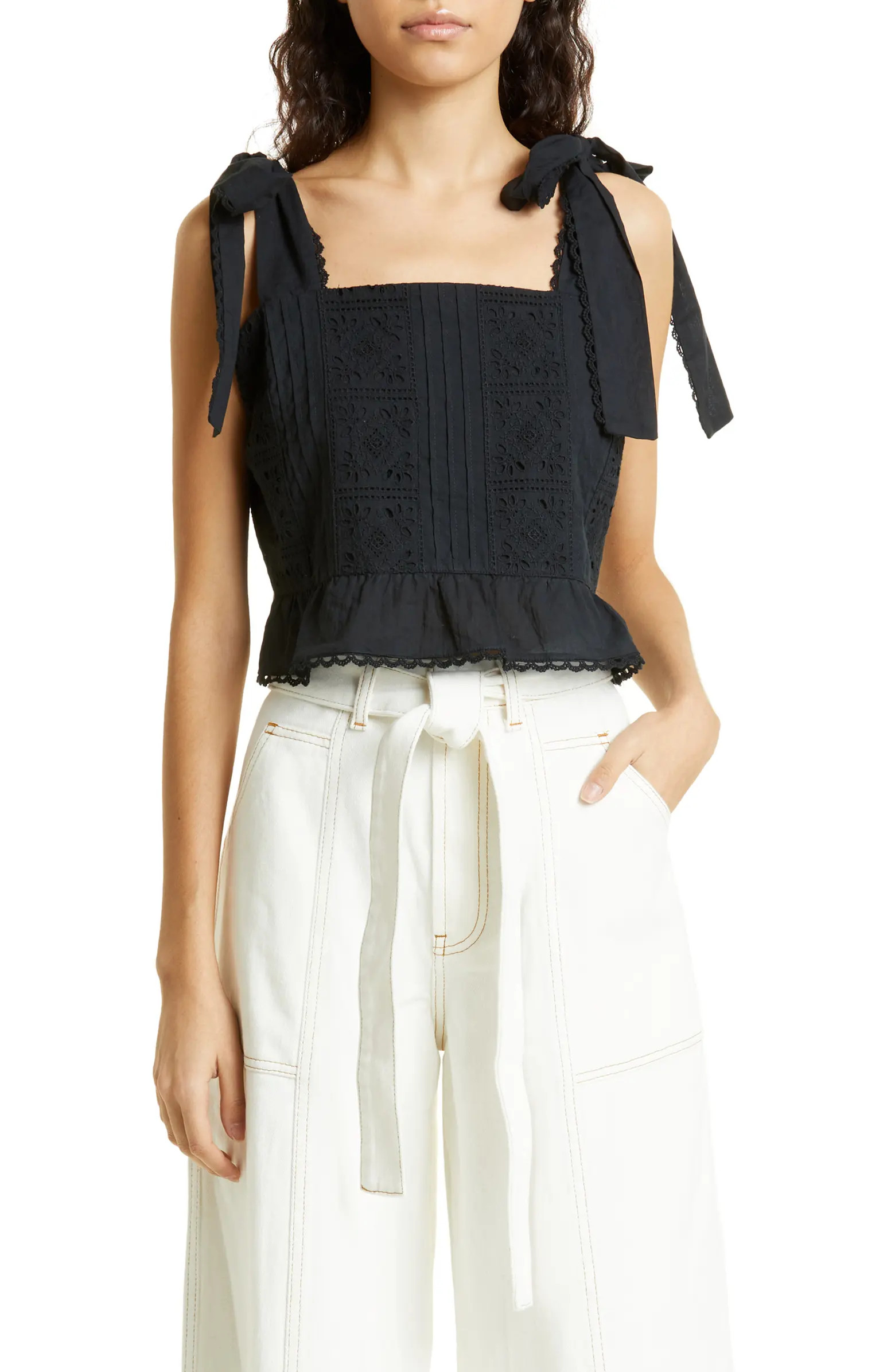 Tie Strap Eyelet Peplum Top | Nordstrom