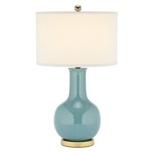 Safavieh Judy Ceramic Light Blue Lamp with White Shade | Homesquare